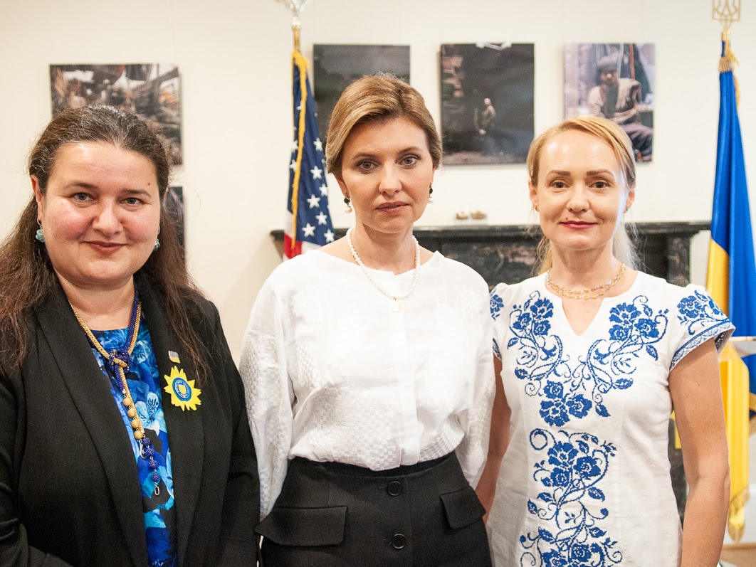 USUA's president, Nadiya Shaporynska, pictured together with Olena Zelenska, the First Lady of Ukraine, and Oksana Markarova, the Ambassador of Ukraine to the United States